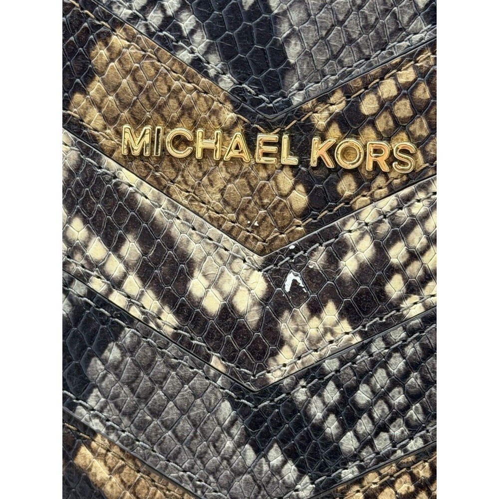 Michael Kors Selma Medium Satchel Python Embossed Leather Brown Chevron Bag - Picture 10 of 12